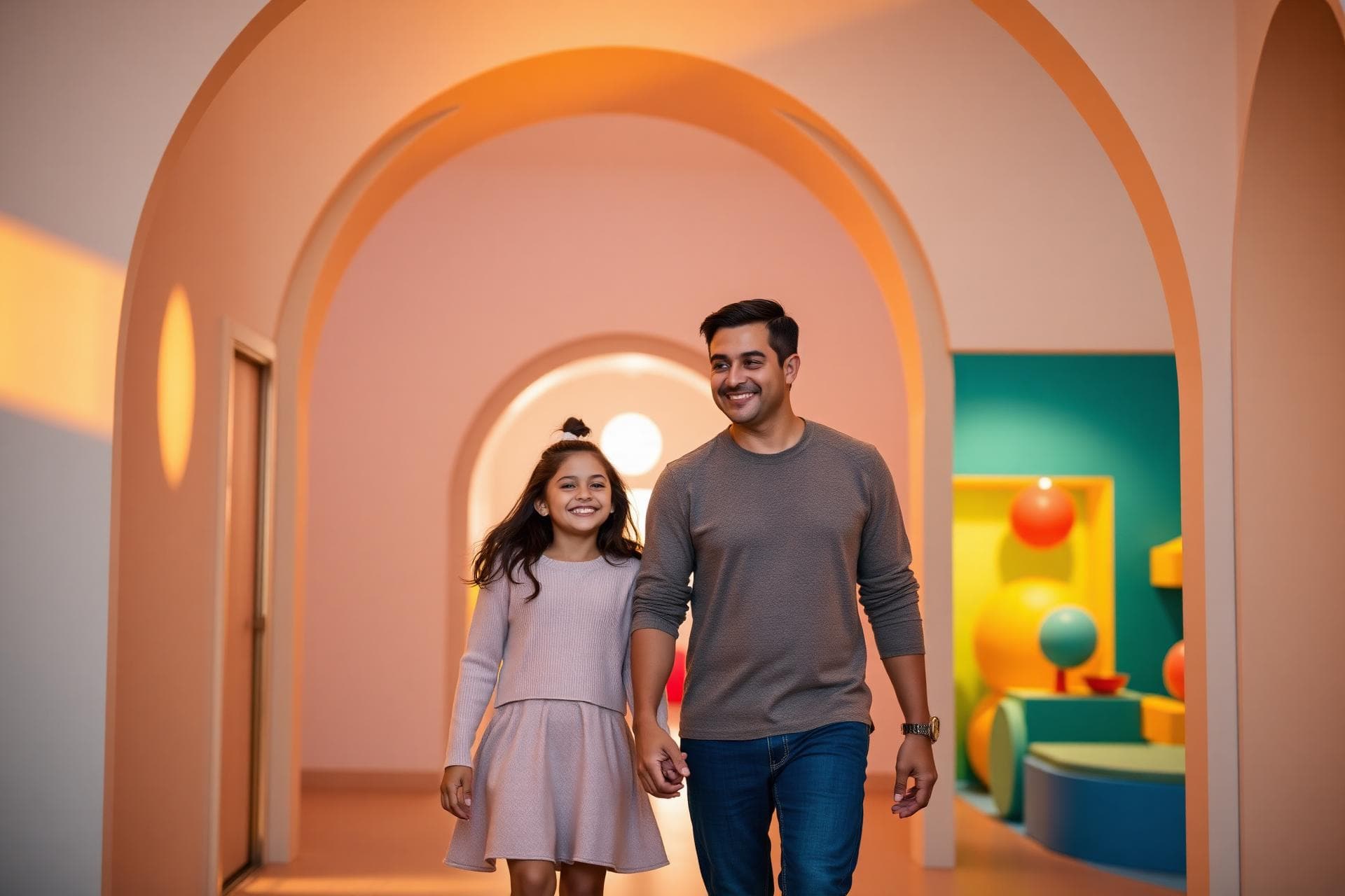 A parent and child walking together at Bump & Jump